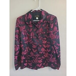 JESSICA MCCLINTOCK BLACK &‎ Dark Pink FLORAL PRINT BLAZER JACKET SIZE 10
